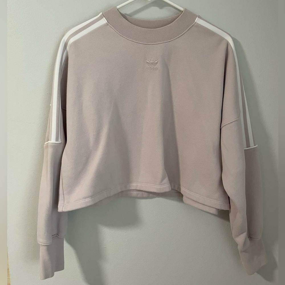 Adidas Taupe Cropped Crewneck Sweatshirt